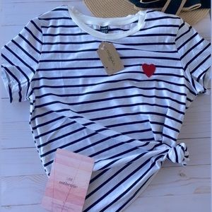 White/Black Striped Shirt. Cute Red Heart.